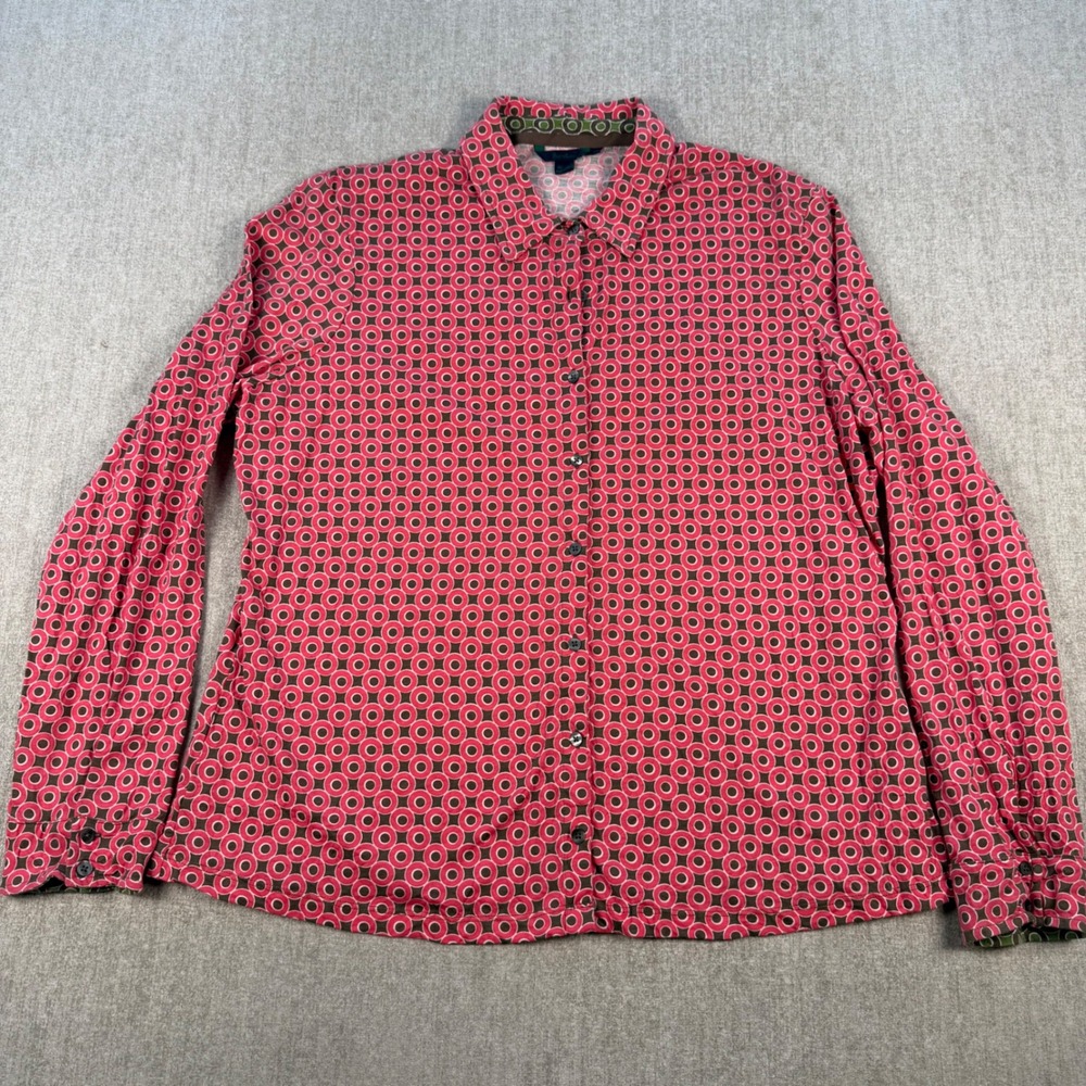 Boden Button Down Shirt Womens 20 Pink Geometric Circle Print Jersey Long Sleeve
